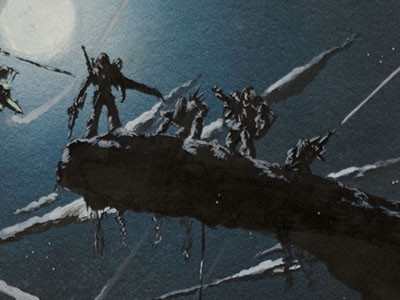 Illustration de guerre futuriste sous la lune